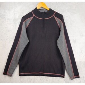 MEISTER Mens 1/4 Zip Ski Sweater Large Black‎ Gray Wool Blend Long Sleeve